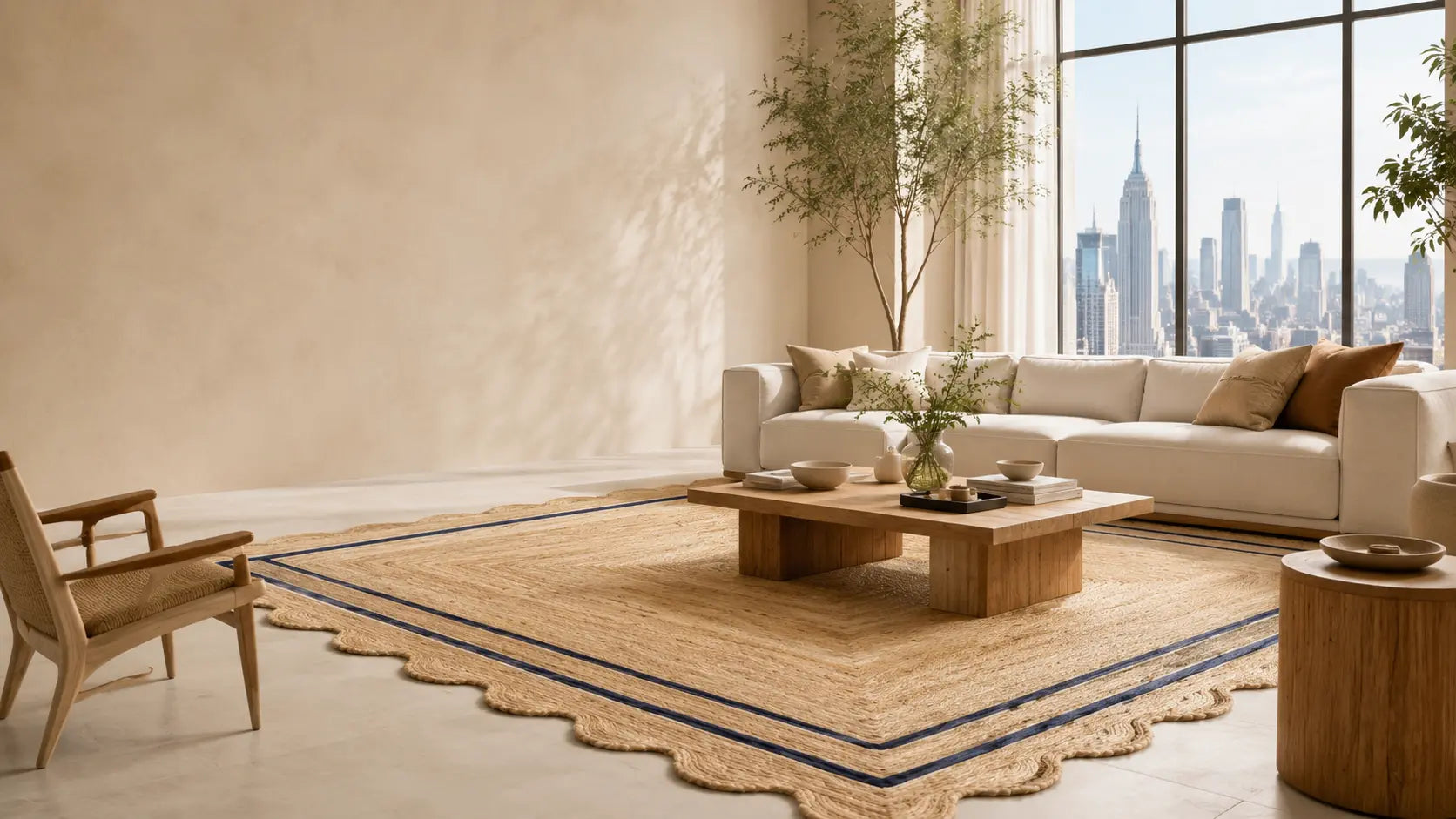 Wave Scalloped Jute Rug for Stylish New York Homes