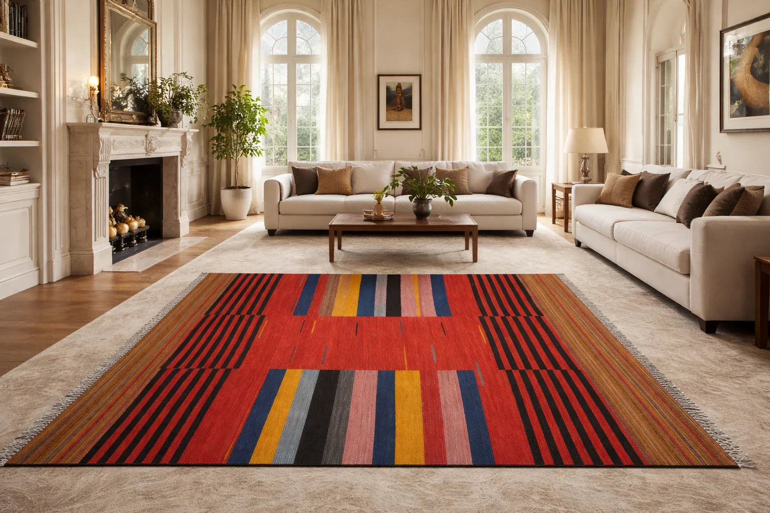 multicolor flatweave cotton rug