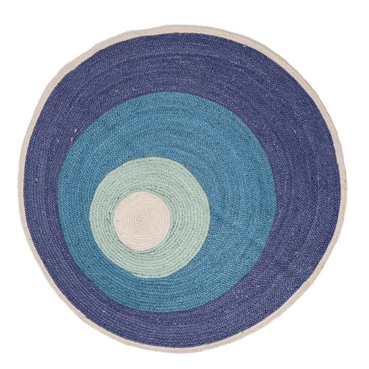 Handwoven Multicolor Gradient Round Jute Rug – Braided Boho Design