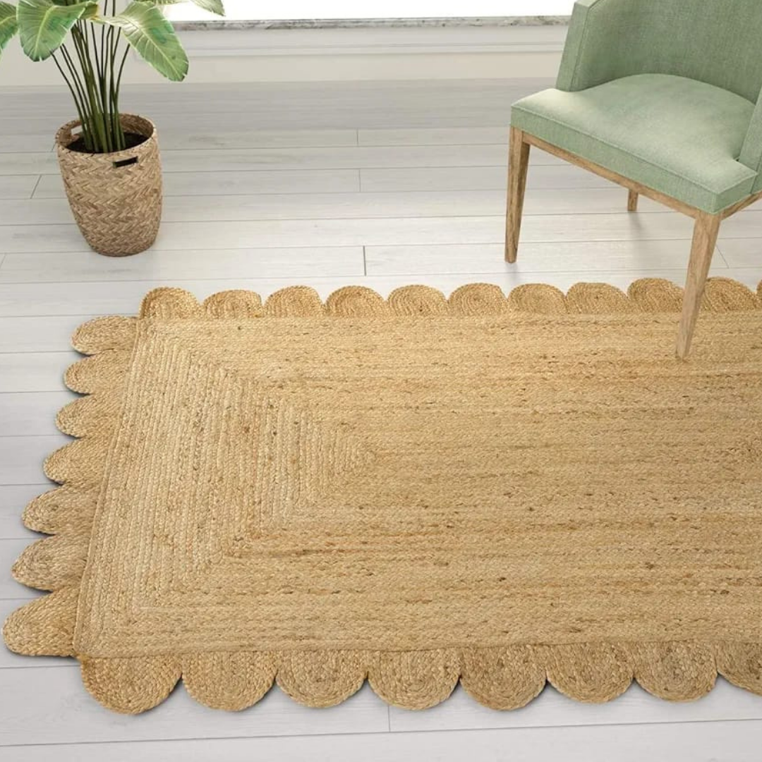 Scalloped Handmade Natura braided Jute  carpet Rectangle rugs and runner