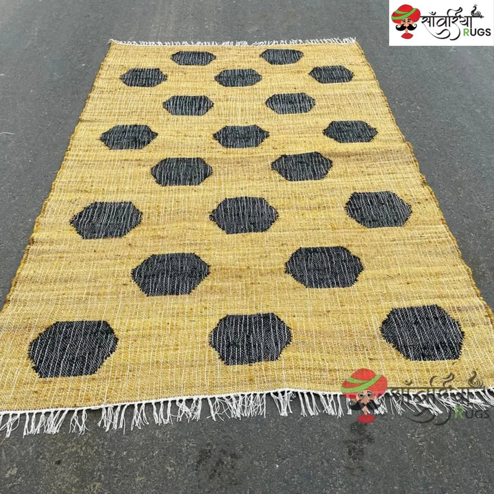 Handmade Yellow Black Jute Cotton Boho Geometric Rug