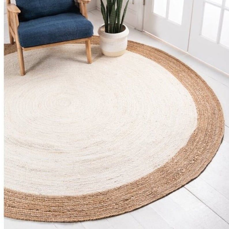 Handmade Round Jute Rug – Natural Bohemian Style Rug – Eco-Friendly Natural Fiber Floor Décor