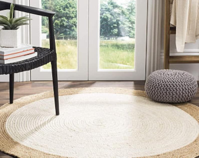 Handmade Round Jute Rug – Natural Bohemian Style Rug – Eco-Friendly Natural Fiber Floor Décor