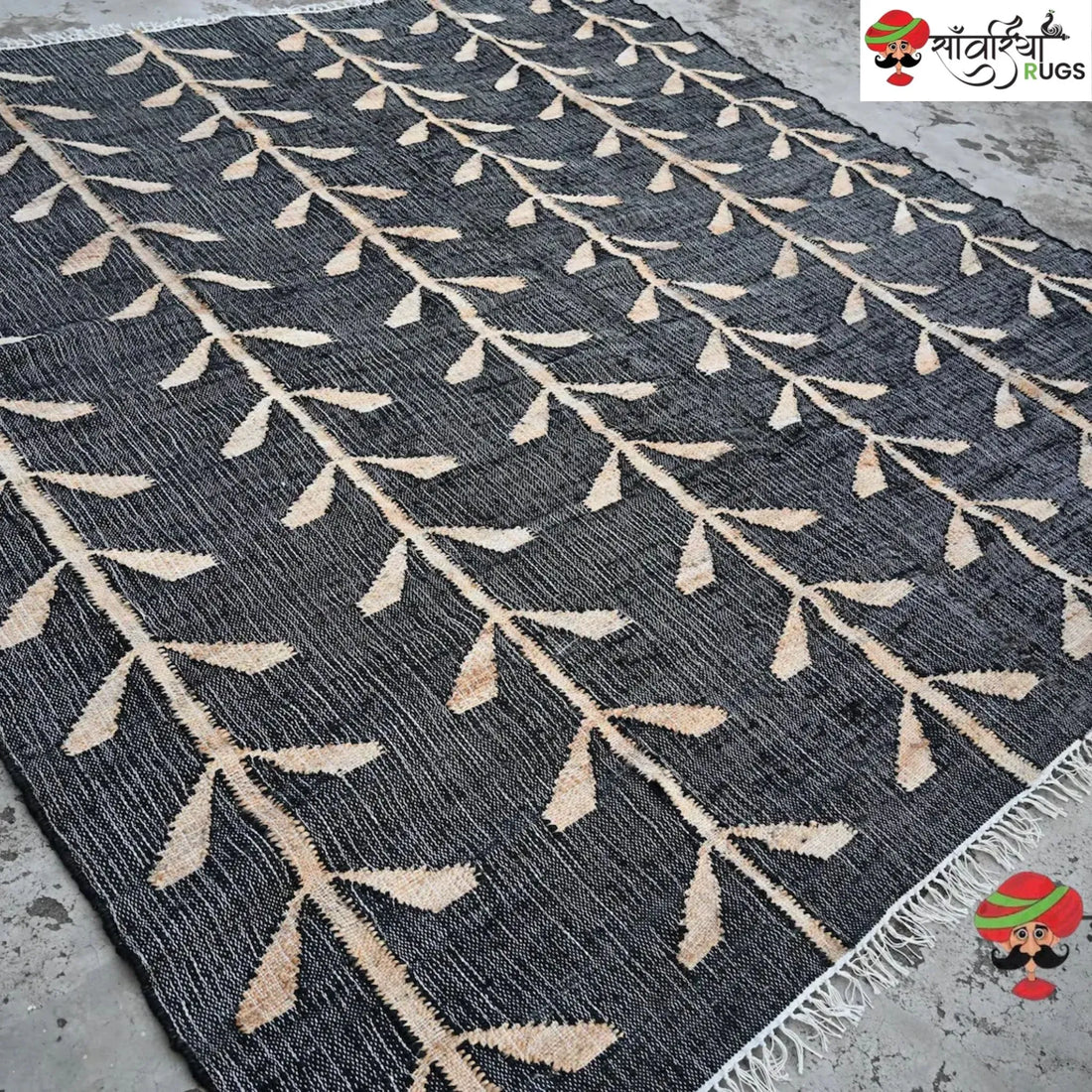 Handmade Bohemian Leaf Jute Cotton Area Rug