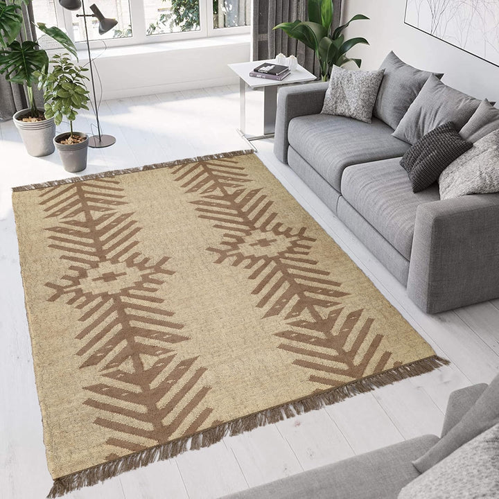 Handwoven Kilim Wool Jute Rug Geometric Pattern, Non-Slip, Versatile for Living, Bedroom & Kids Room