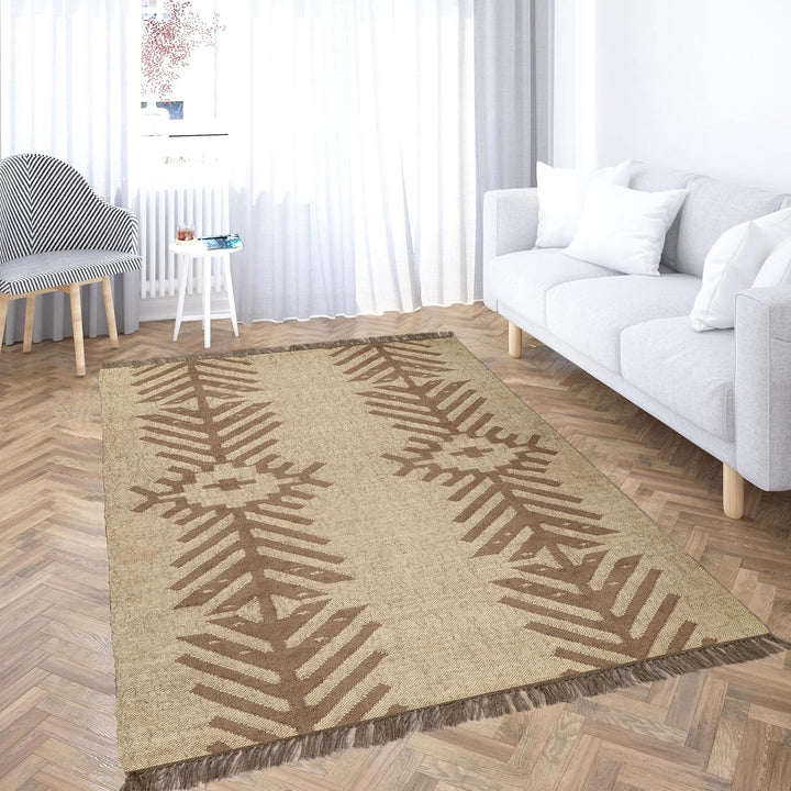 Handwoven Kilim Wool Jute Rug Geometric Pattern, Non-Slip, Versatile for Living, Bedroom & Kids Room