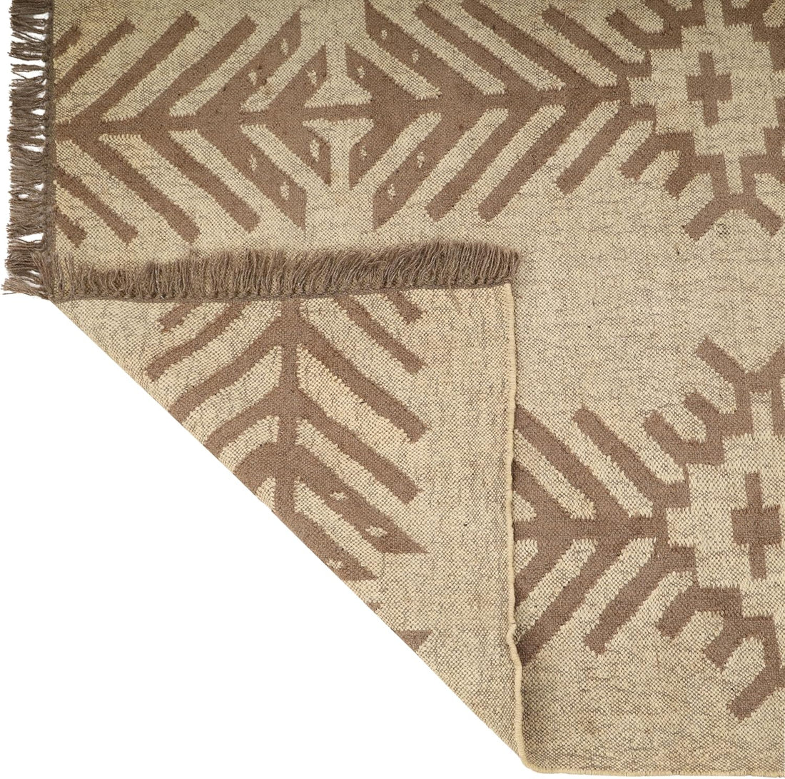 Handwoven Kilim Wool Jute Rug Geometric Pattern, Non-Slip, Versatile for Living, Bedroom & Kids Room