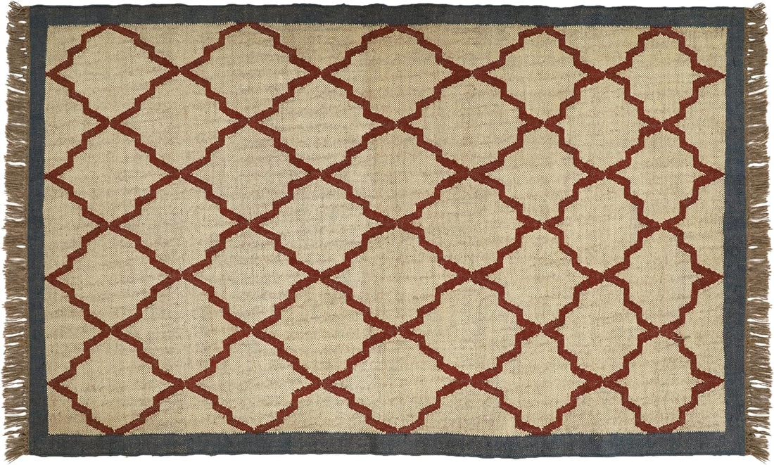 Handwoven Kilim Wool Jute Rug Geometric Pattern, Non-Slip, Versatile for Living, Bedroom & Kids Room