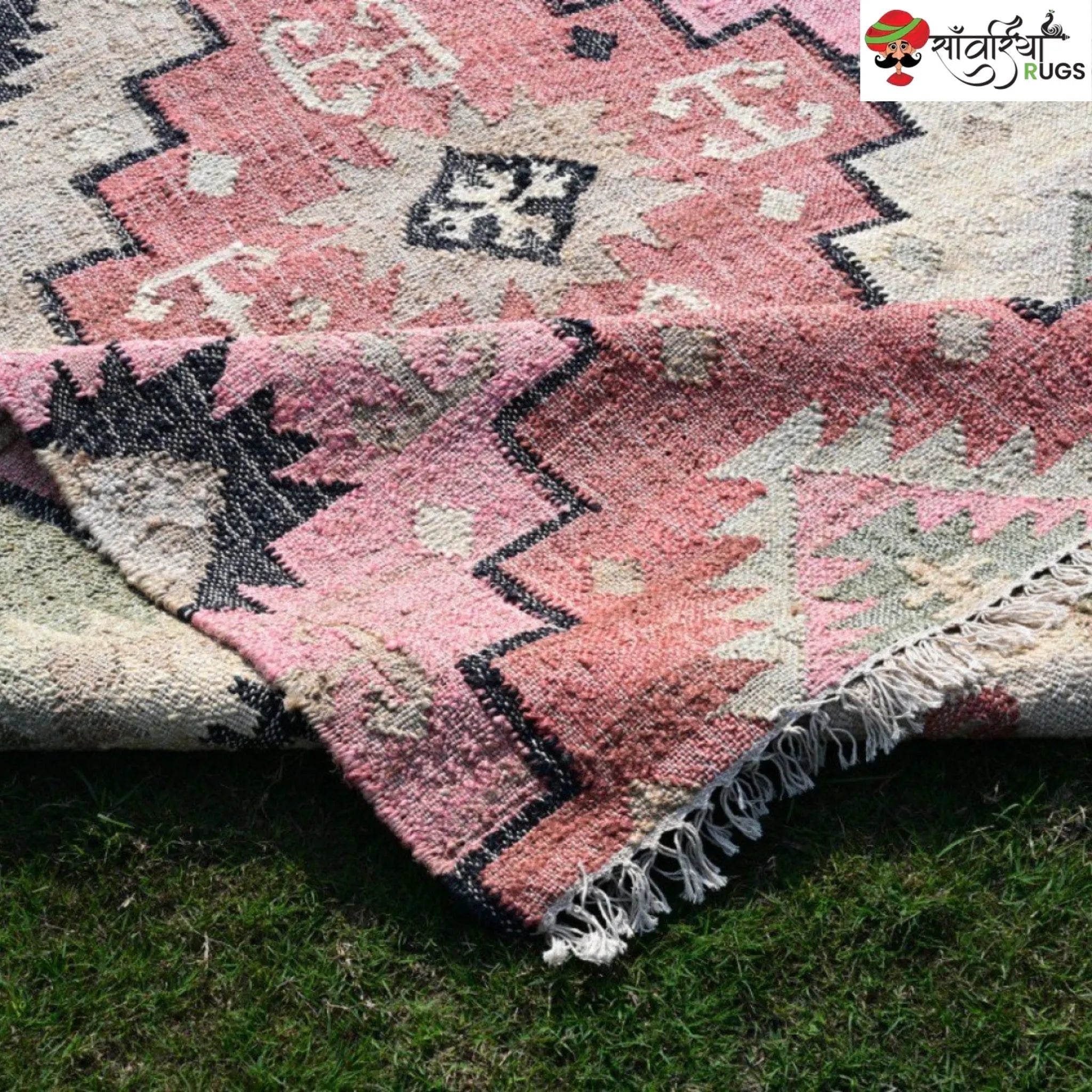 Handwoven Wool Jute Tribal Geometric Dhurrie Rug