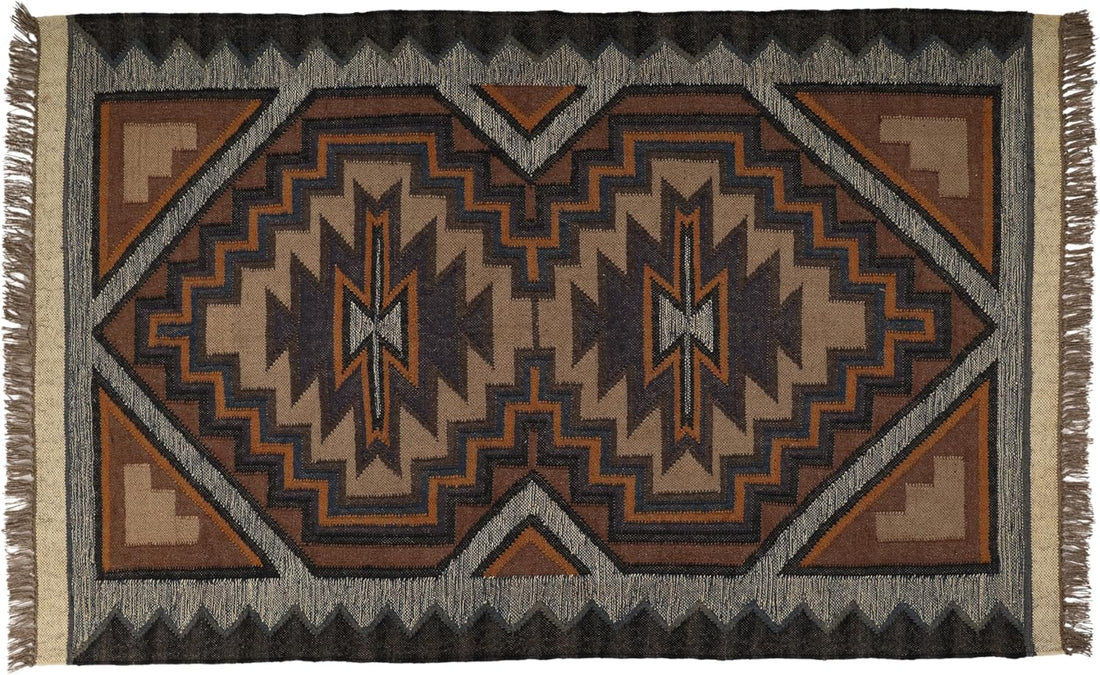 Qilim prej leshi kilim të punuar me dorë me model gjeometrik, që nuk rrëshqet, i gjithanshëm për dhomën e ndenjes, dhomën e gjumit dhe dhomën e fëmijëve