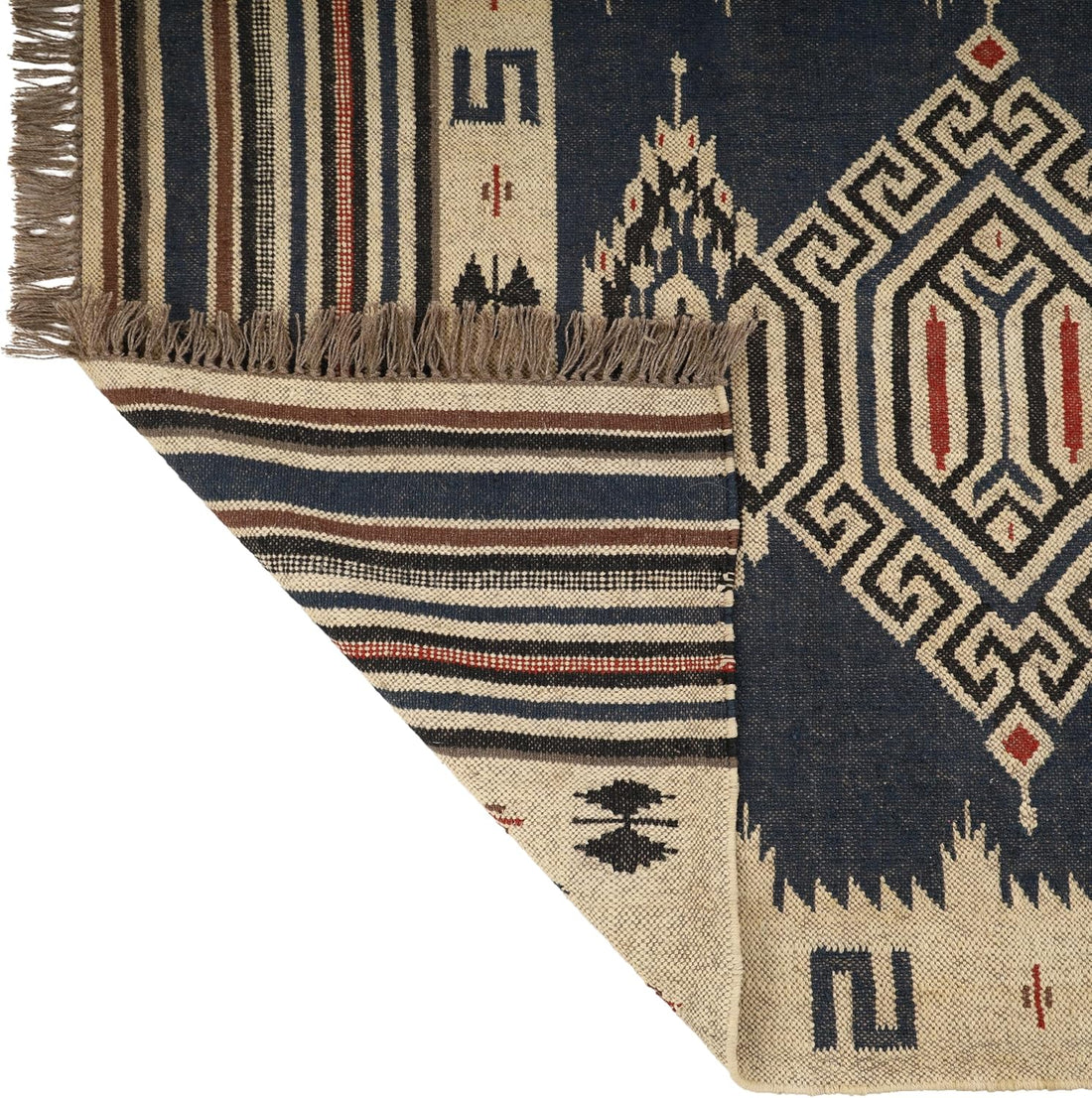 Handwoven Kilim Wool Jute Rug Geometric Pattern, Non-Slip, Versatile for Living, Bedroom & Kids Room