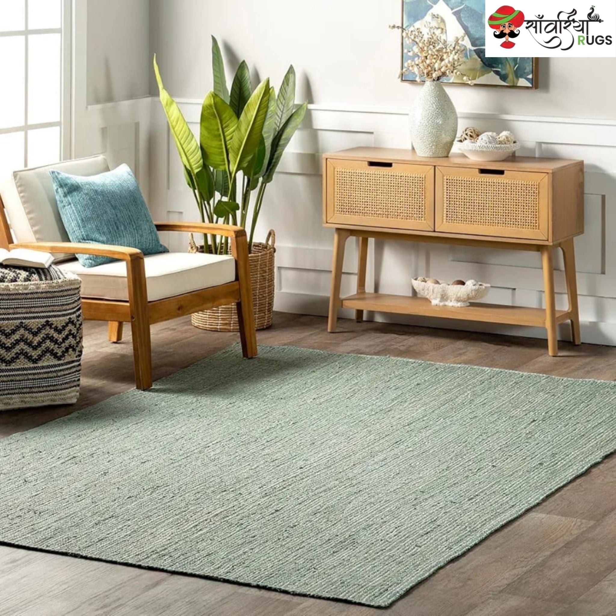 Multicolor Braided Jute Area Rug – Handmade Natural Fiber Carpet
