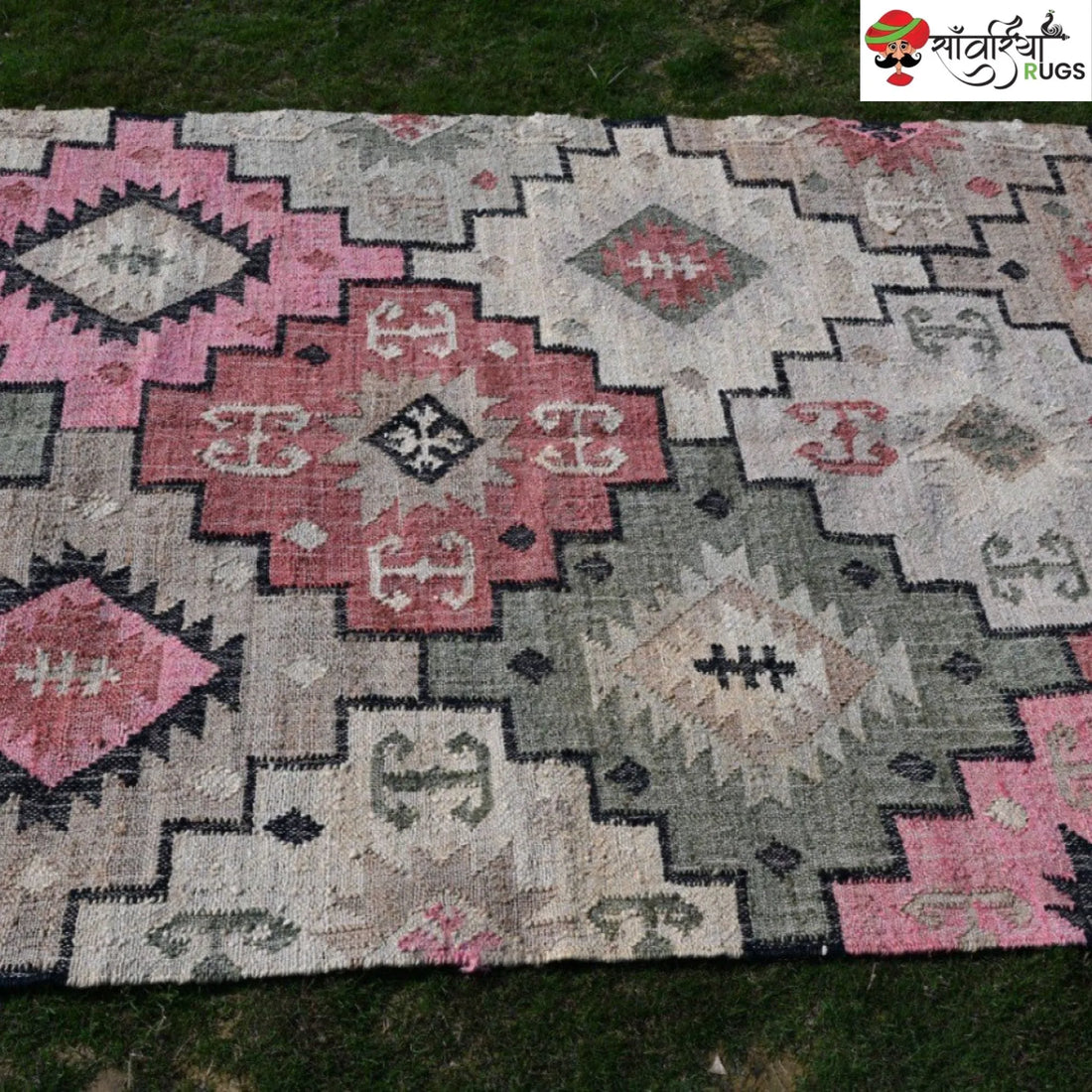 Handwoven Wool Jute Tribal Geometric Dhurrie Rug