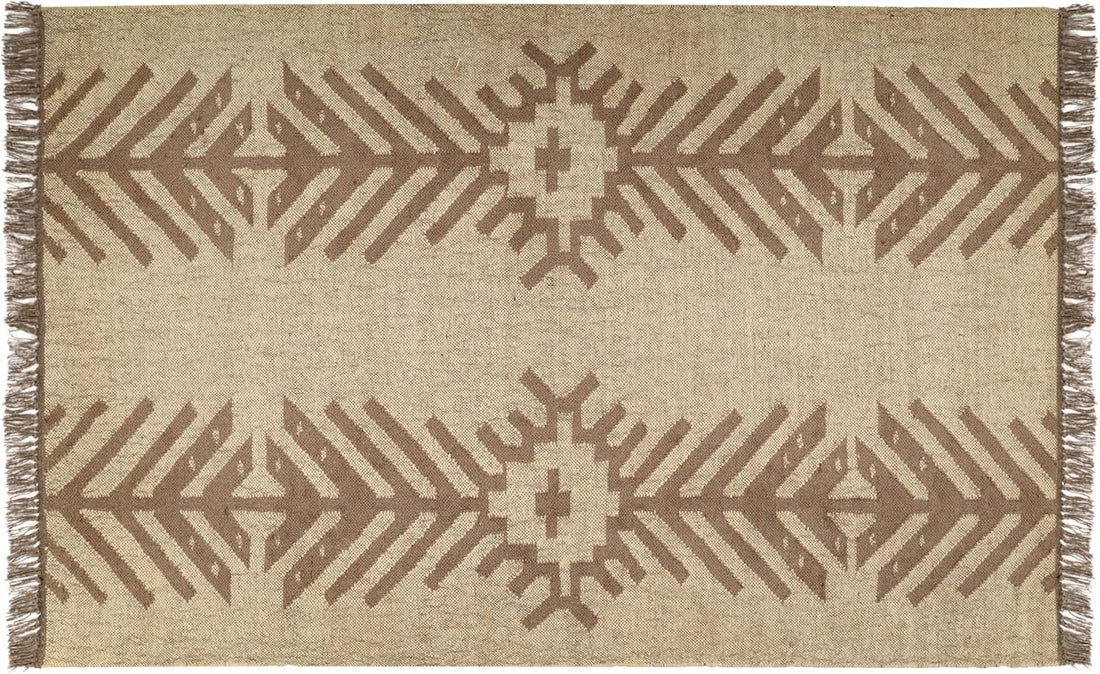 Handwoven Kilim Wool Jute Rug Geometric Pattern, Non-Slip, Versatile for Living, Bedroom & Kids Room