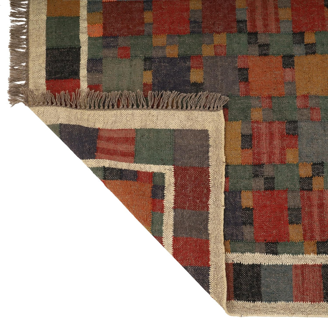 Handwoven Kilim Wool Jute Rug Geometric Pattern, Non-Slip, Versatile for Living, Bedroom & Kids Room