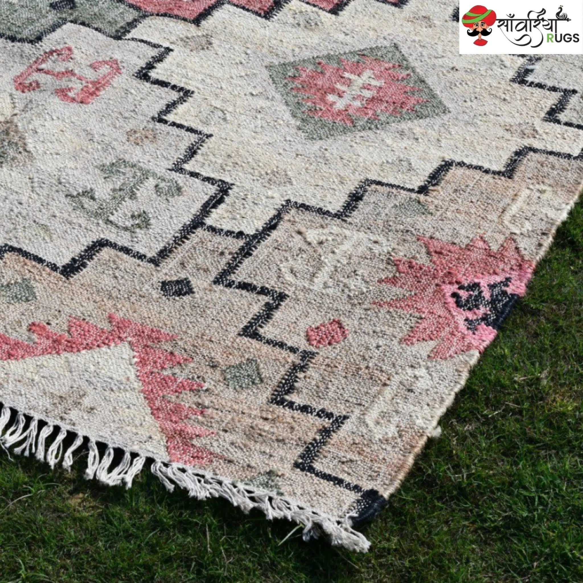 Handwoven Wool Jute Tribal Geometric Dhurrie Rug
