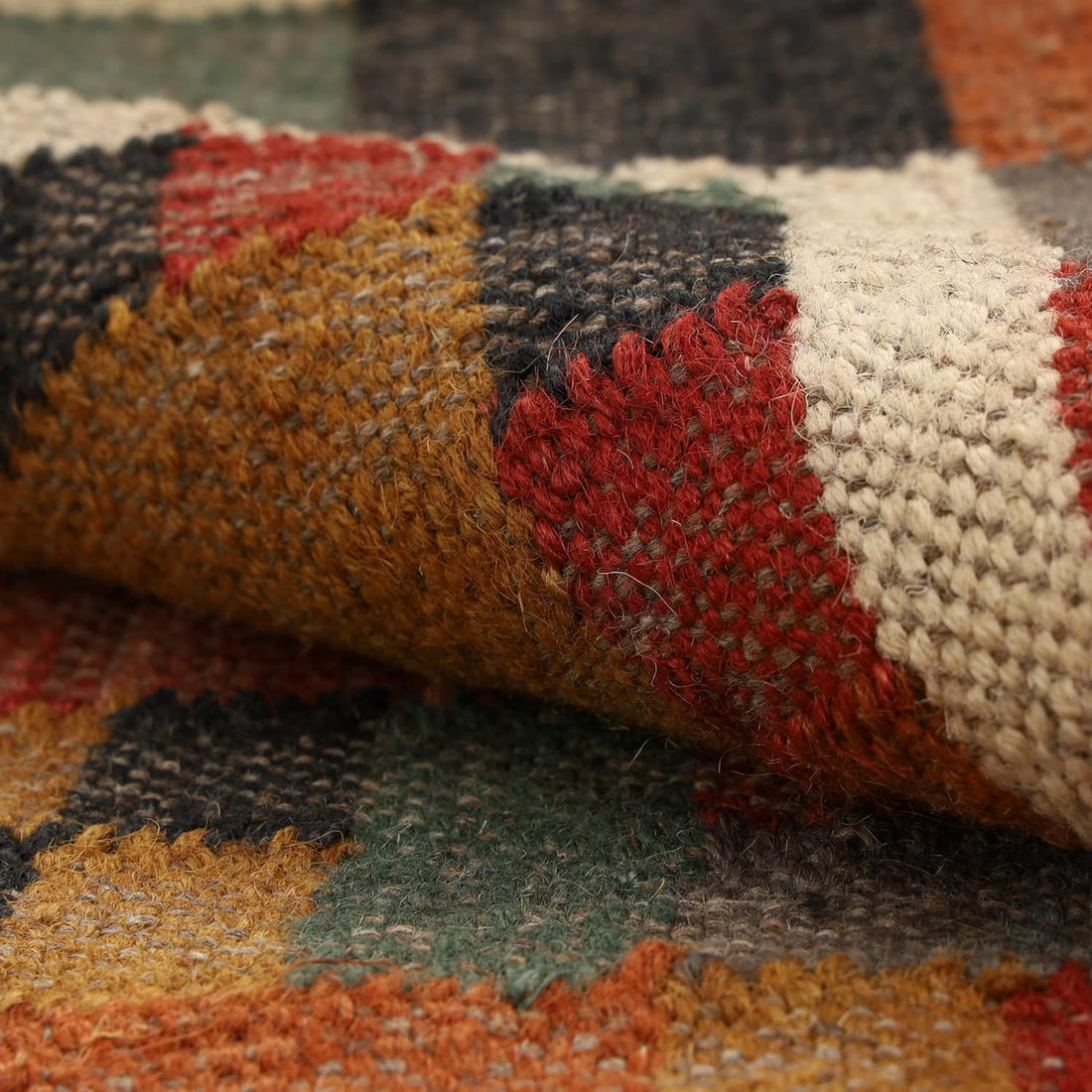 Handwoven Kilim Wool Jute Rug Geometric Pattern, Non-Slip, Versatile for Living, Bedroom & Kids Room