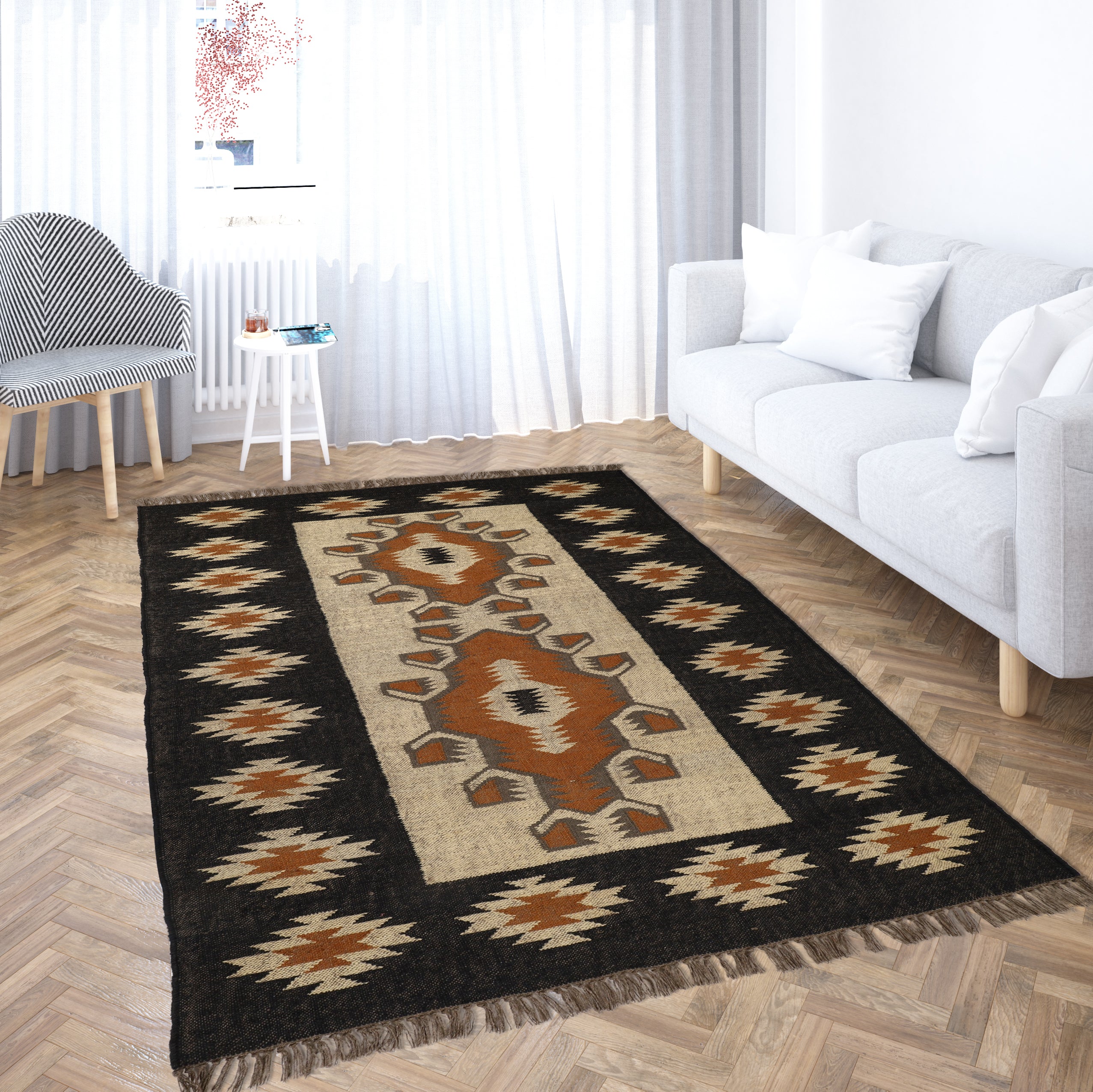 Kilim Wool Jute Rug – Handwoven Southwestern Tribal Area Rug