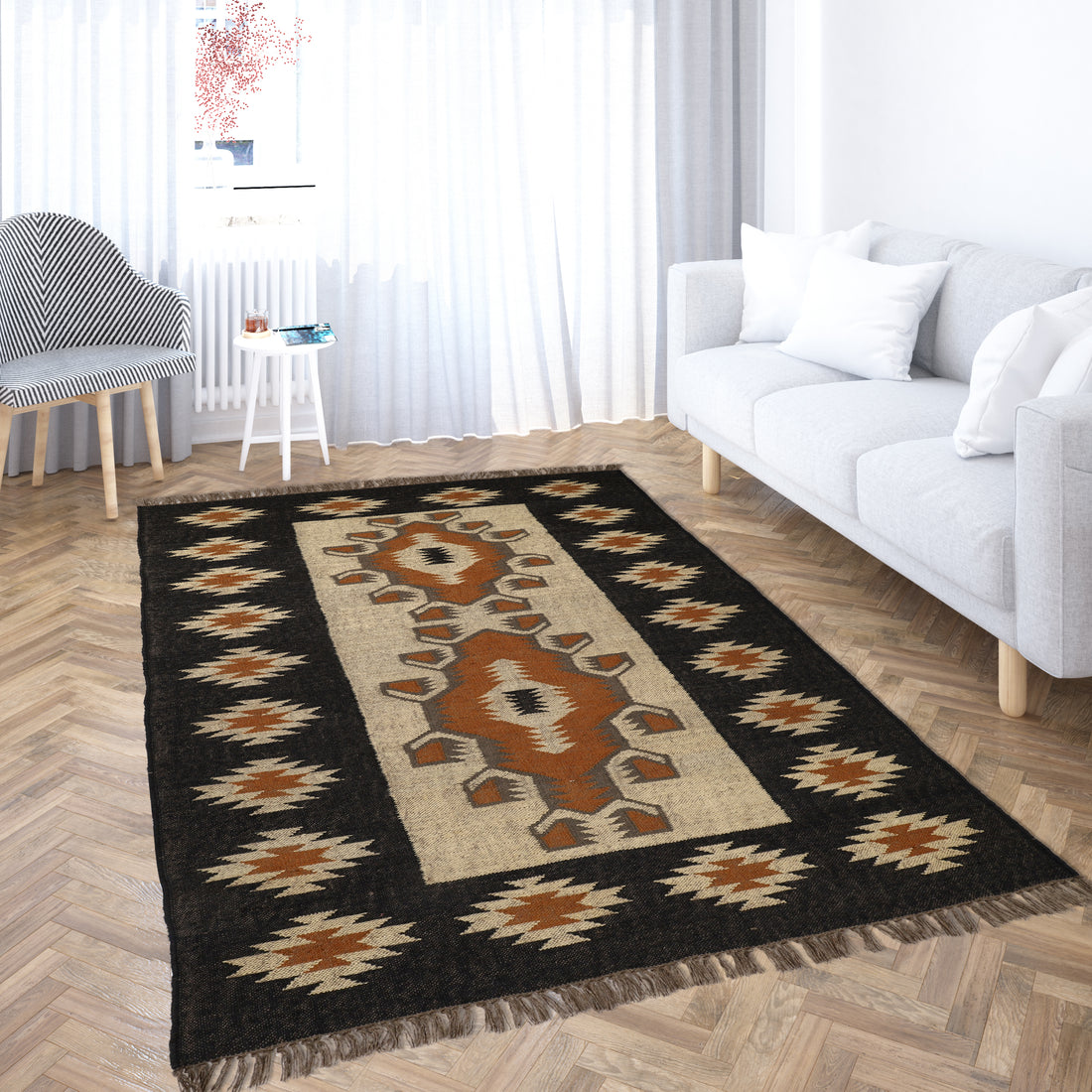 Kilim Wool Jute Rug – Handwoven Southwestern Tribal Area Rug