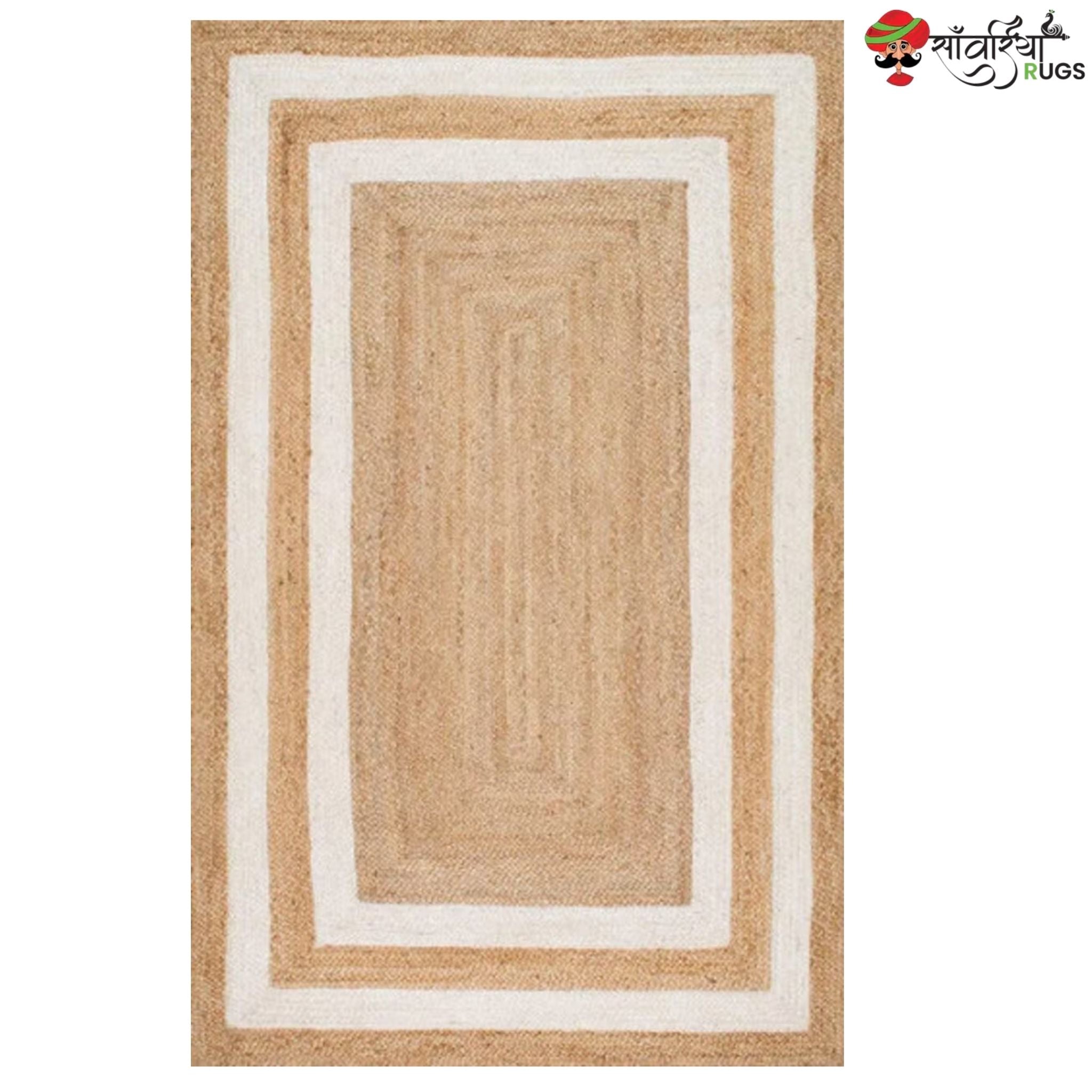 Handwoven Jute Rug with Framed Border – Black & White Area Rug