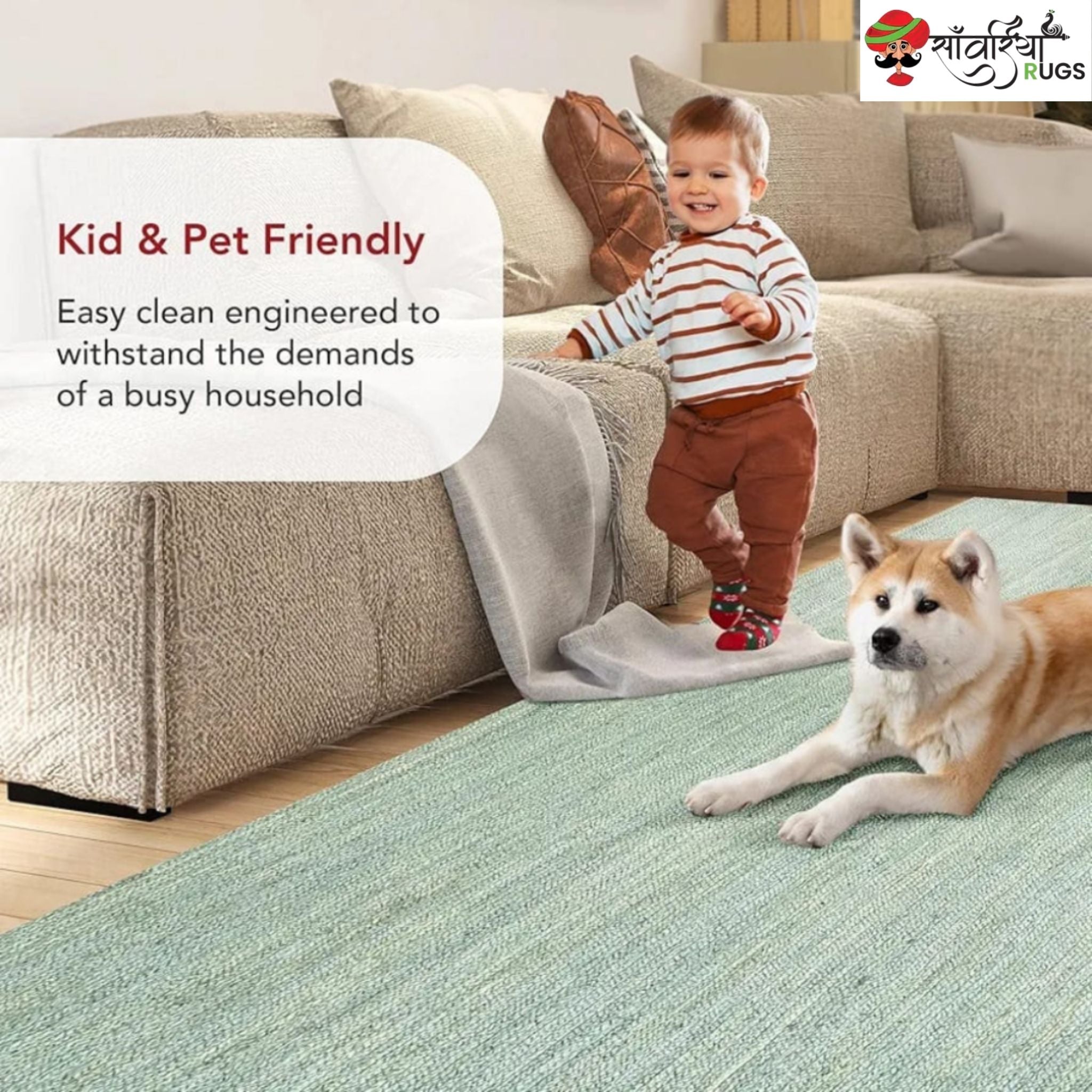 Multicolor Braided Jute Area Rug – Handmade Natural Fiber Carpet