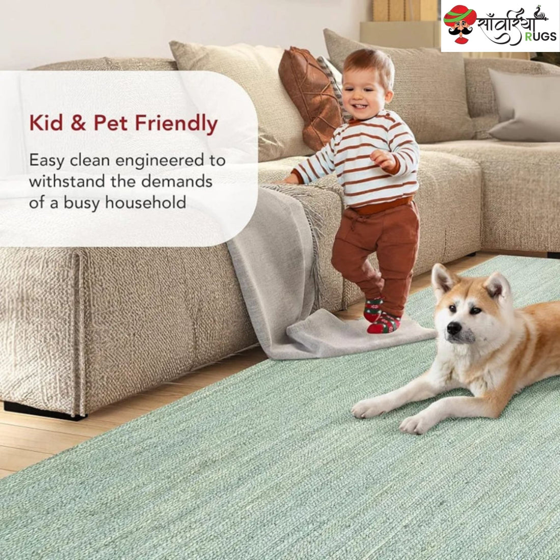 Multicolor Braided Jute Area Rug – Handmade Natural Fiber Carpet