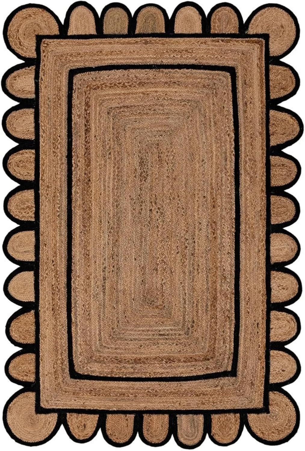 Scalloped Edge Hand Braided Jute Rectangle Rug with Custom Color Border