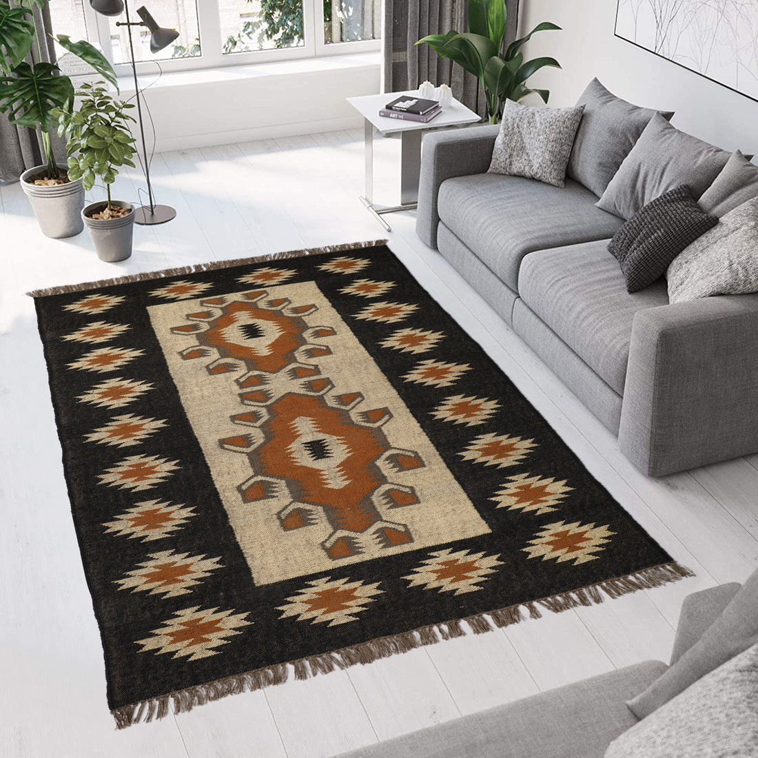 Kilim Wool Jute Rug – Handwoven Southwestern Tribal Area Rug