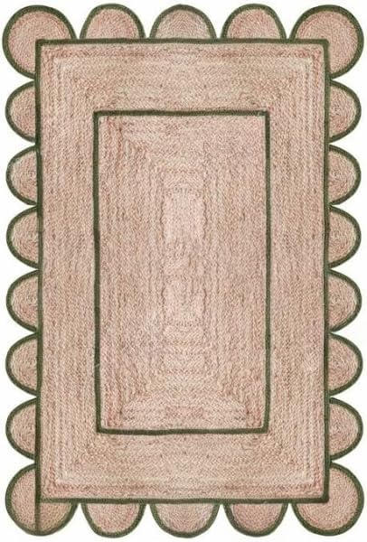 Scalloped Edge Hand Braided Jute Rectangle Rug with Custom Color Border