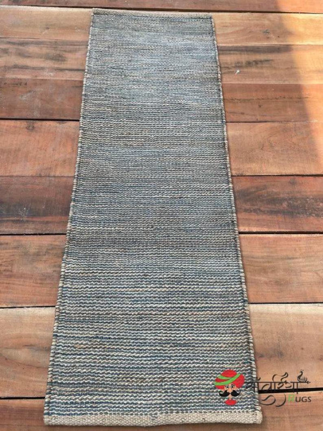 Handmade Hemp Jute Rug Runner – Natural & Yellow Design