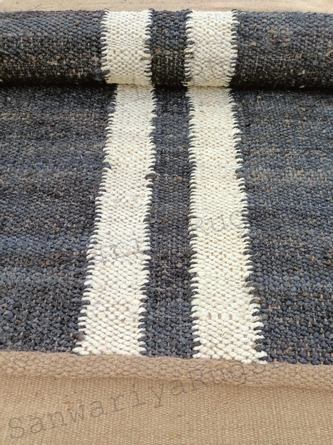 Black Line Jute Runner | Handwoven Hemp Table & Floor Runner