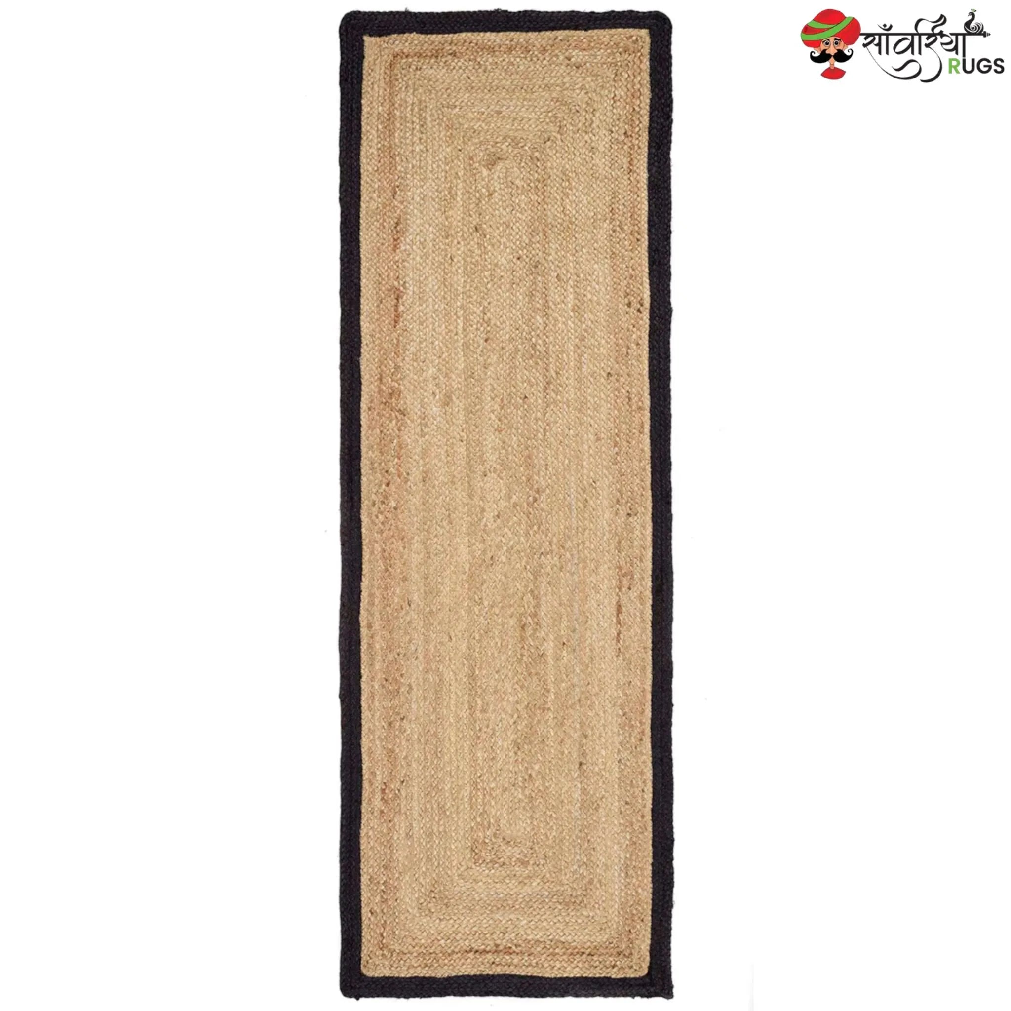 Hand-Woven Natural Jute Runner Rug with Multicolor Border