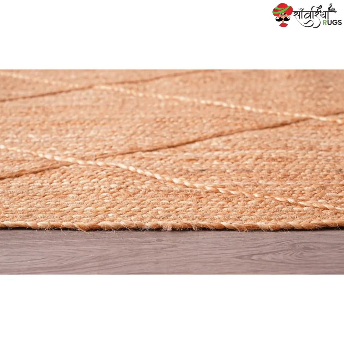 Hand-Braided Natural Jute Rug with White Diamond Pattern