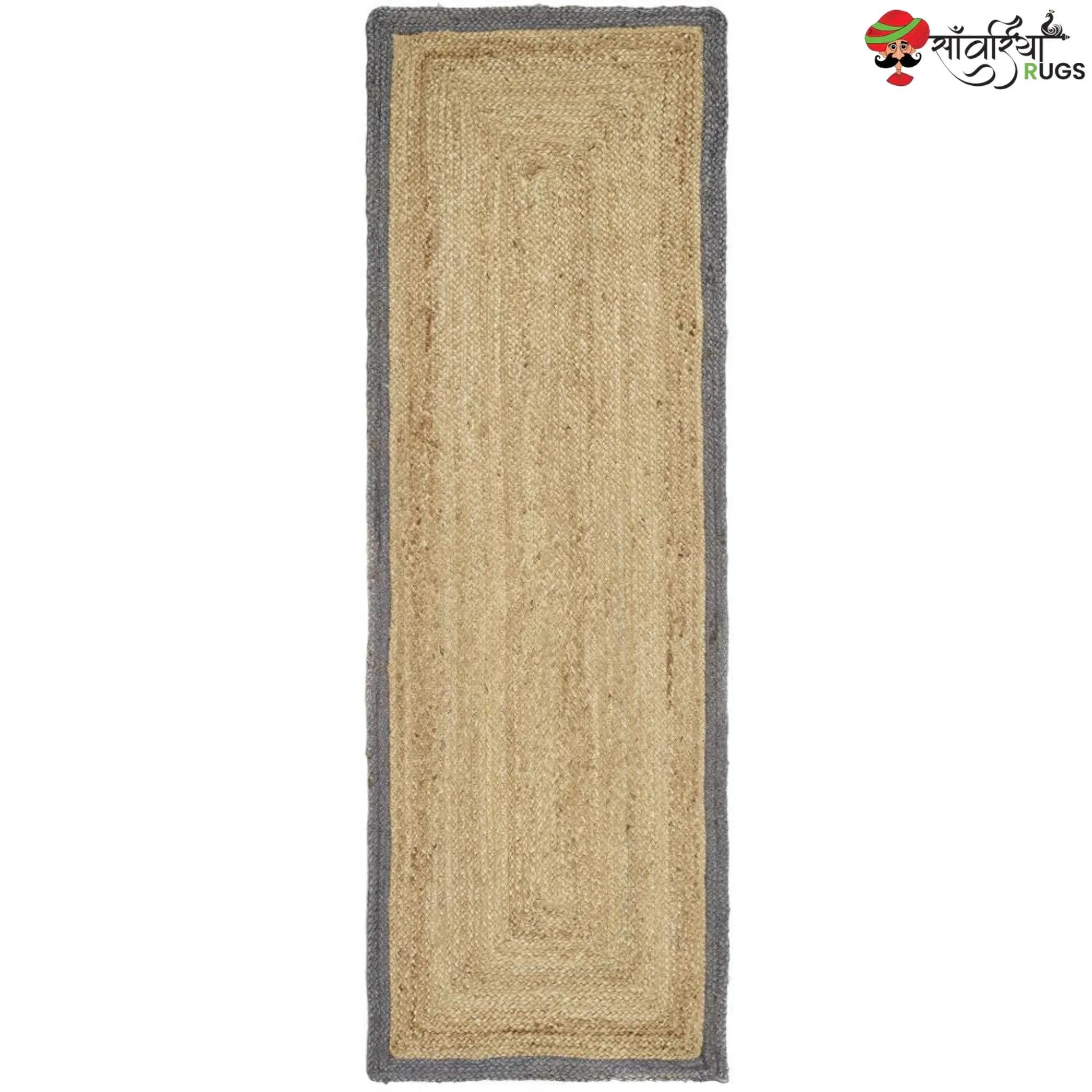 Hand-Woven Natural Jute Runner Rug with Multicolor Border