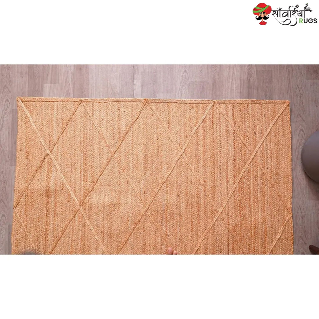 Hand-Braided Natural Jute Rug with White Diamond Pattern