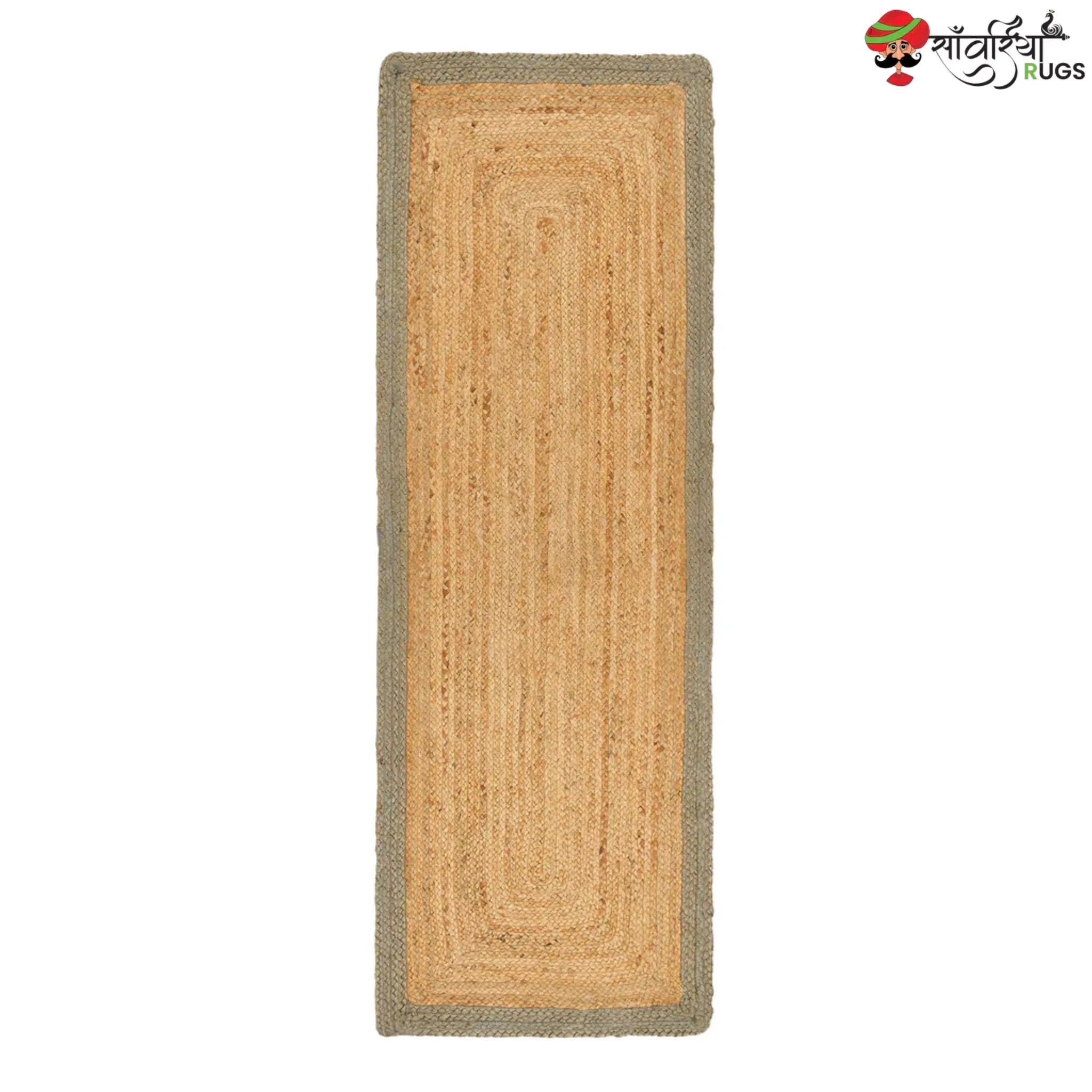 Hand-Woven Natural Jute Runner Rug with Multicolor Border