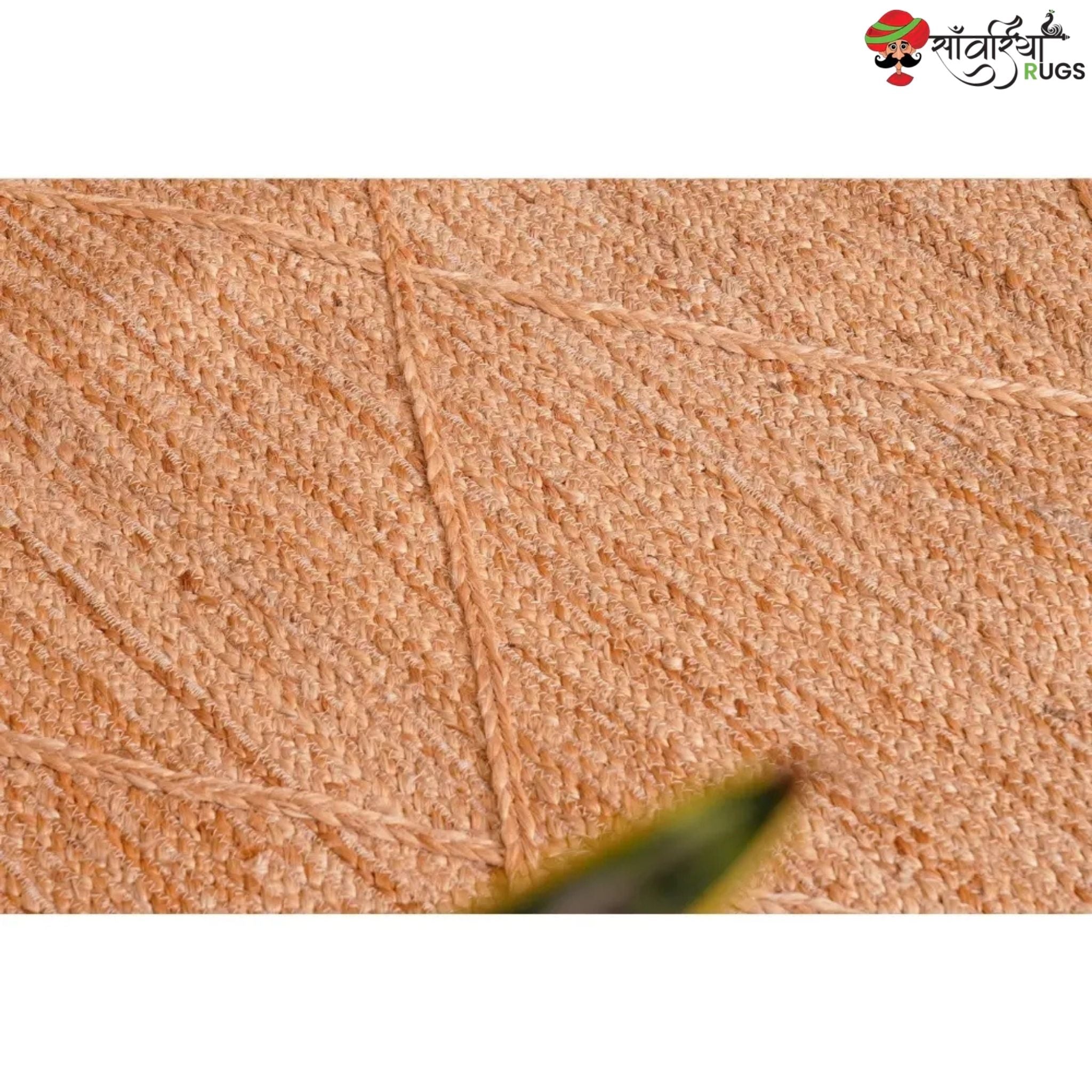 Hand-Braided Natural Jute Rug with White Diamond Pattern