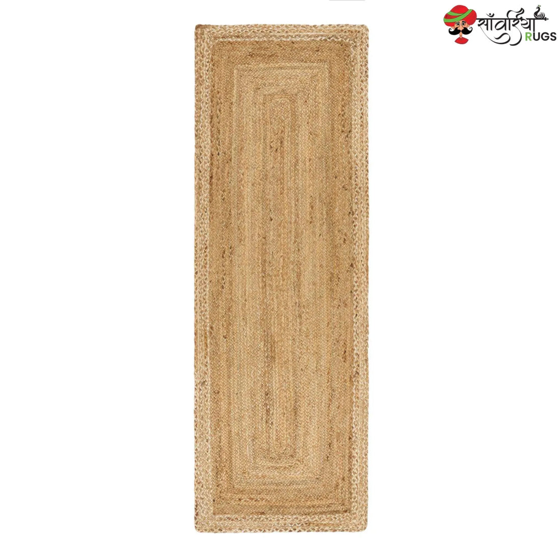 Hand-Woven Natural Jute Runner Rug with Multicolor Border