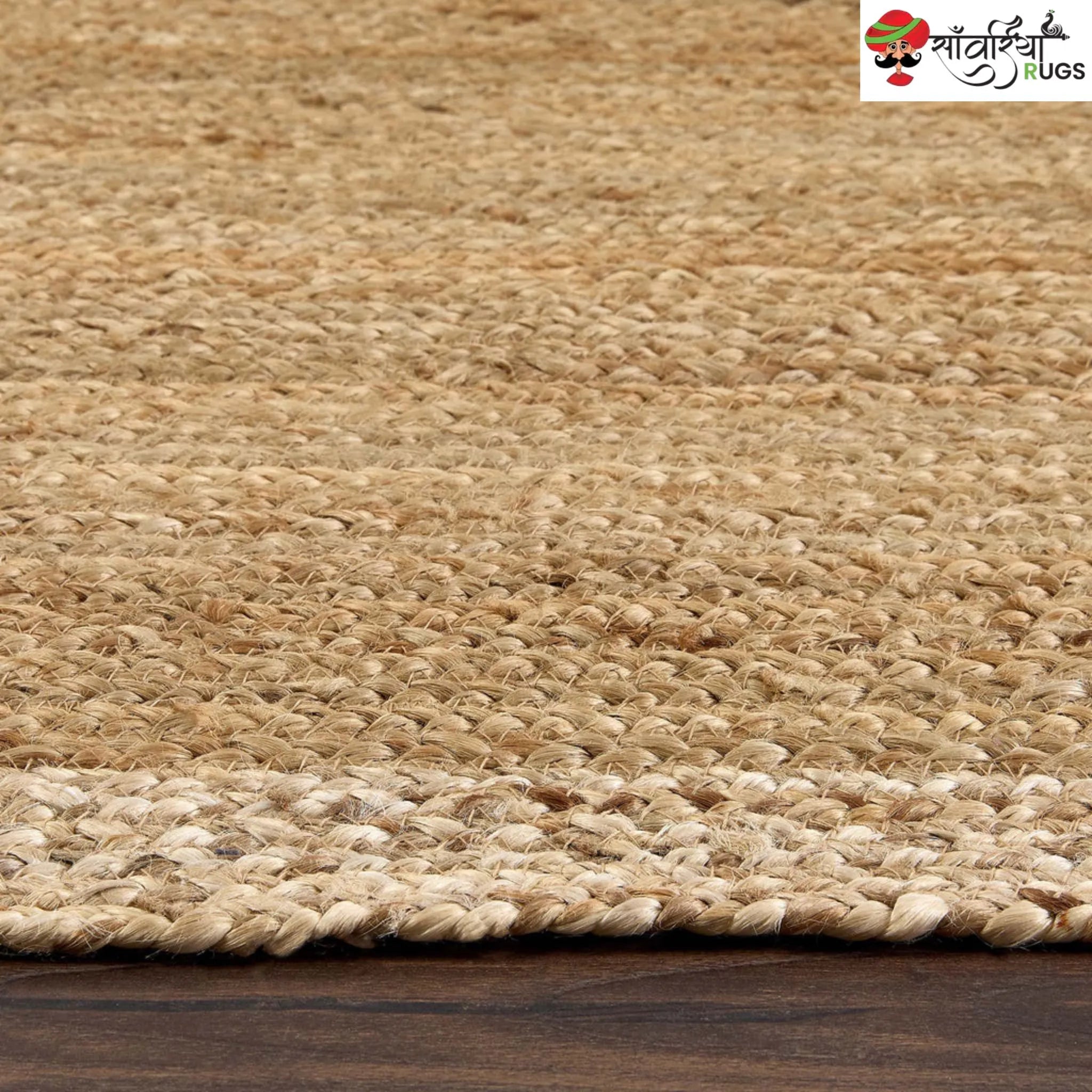 Hand-Woven Natural Jute Runner Rug with Multicolor Border