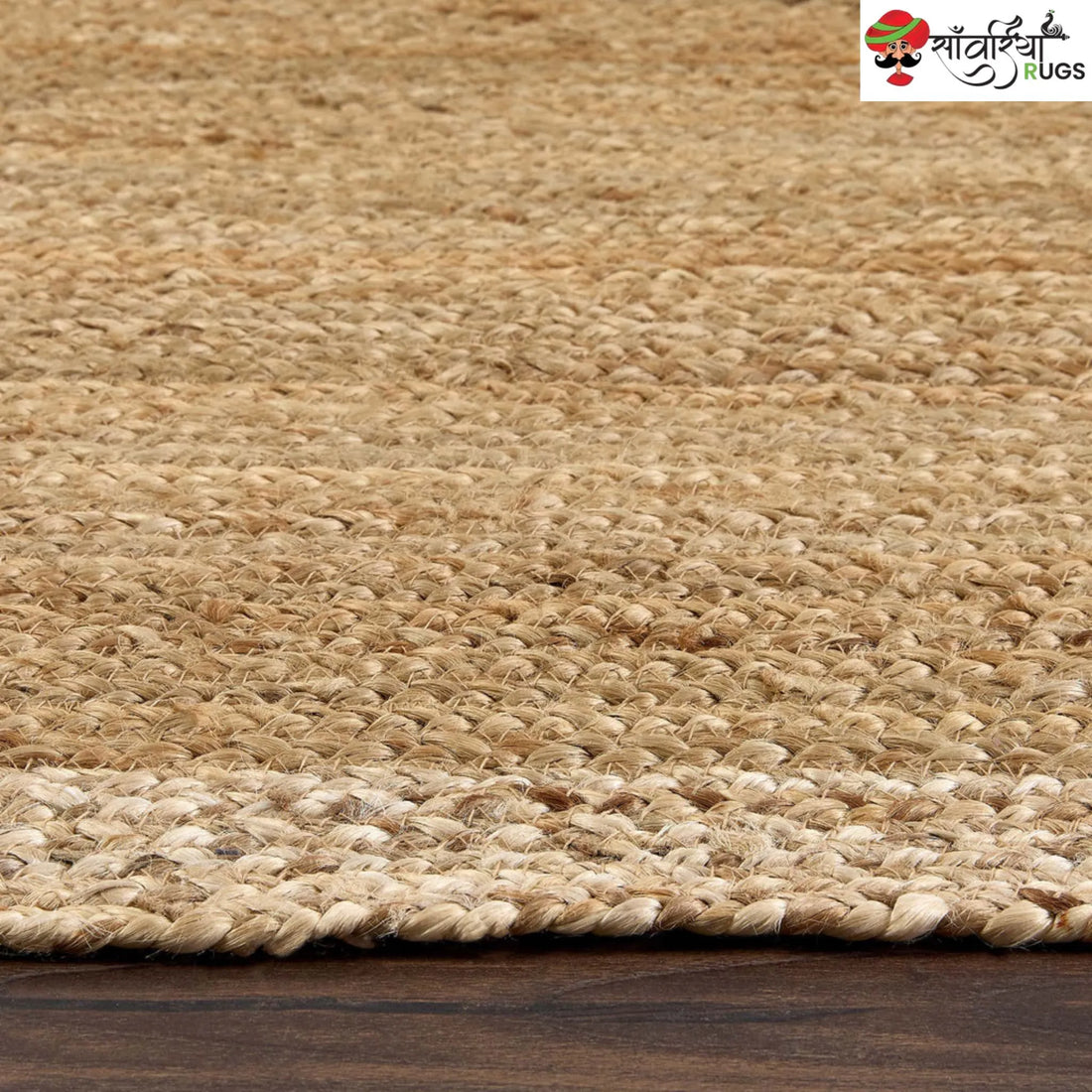 Hand-Woven Natural Jute Runner Rug with Multicolor Border