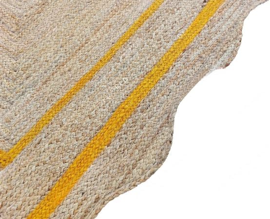 Natural Jute Area Rug with Scalloped Edges & Double Border – Handwoven Rug