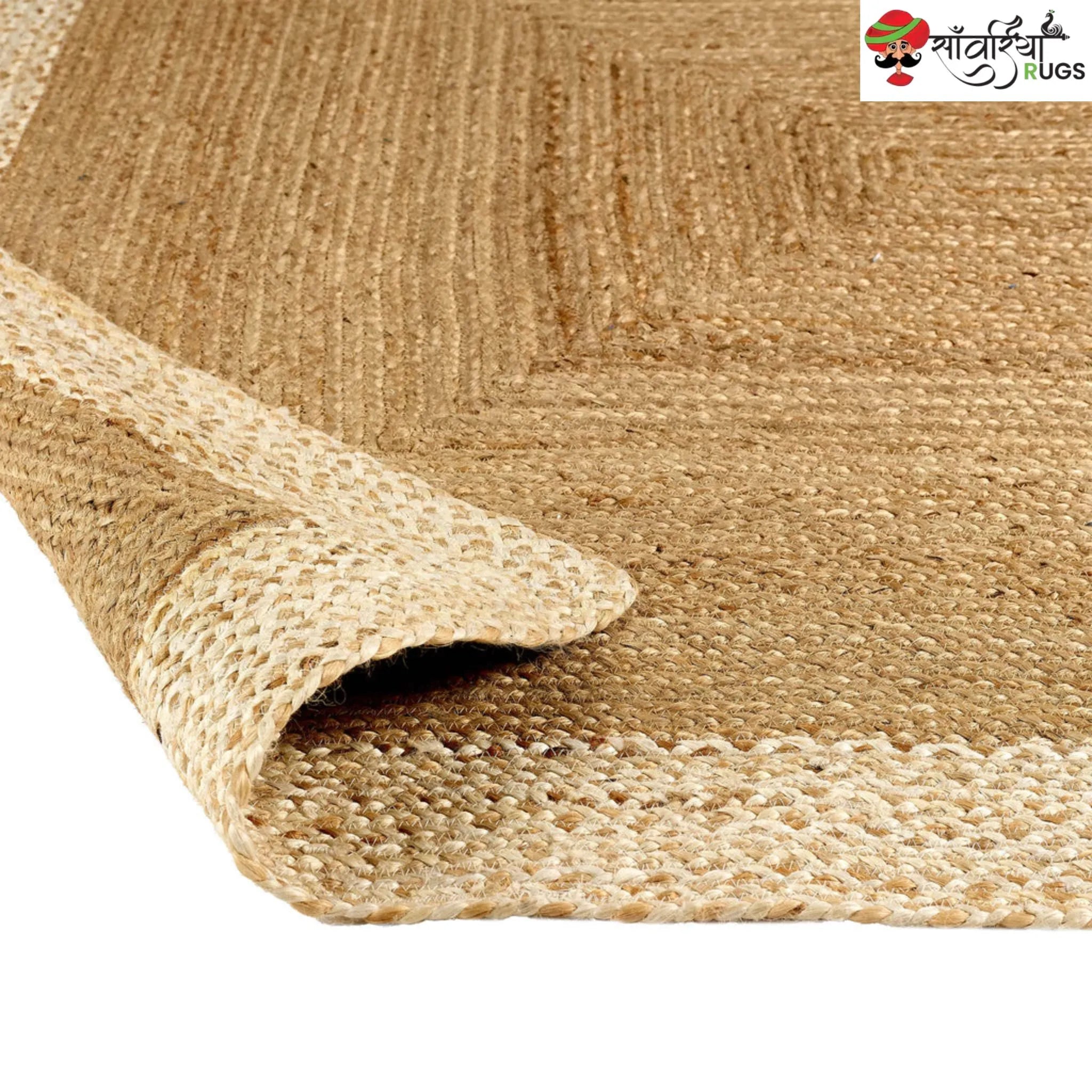 Hand-Woven Natural Jute Runner Rug with Multicolor Border