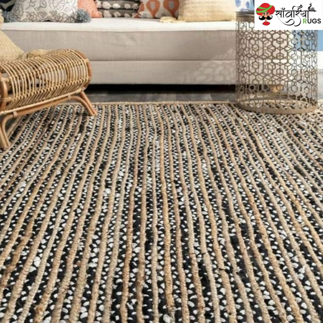 Handcrafted Braided Jute and Cotton Area Rug for Modern Living