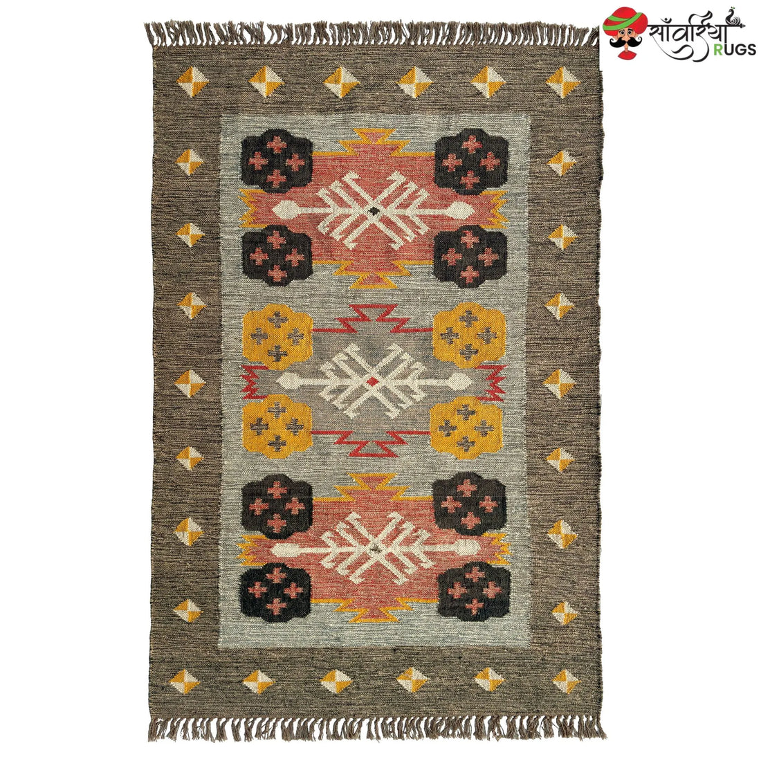 Handcrafted Boho Wool Jute Kilim Area Rug – Multicolor Handmade Dhurrie