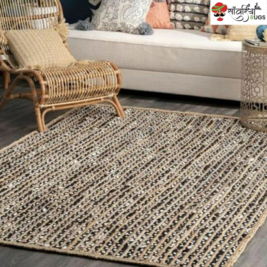 Handcrafted Braided Jute and Cotton Area Rug for Modern Living