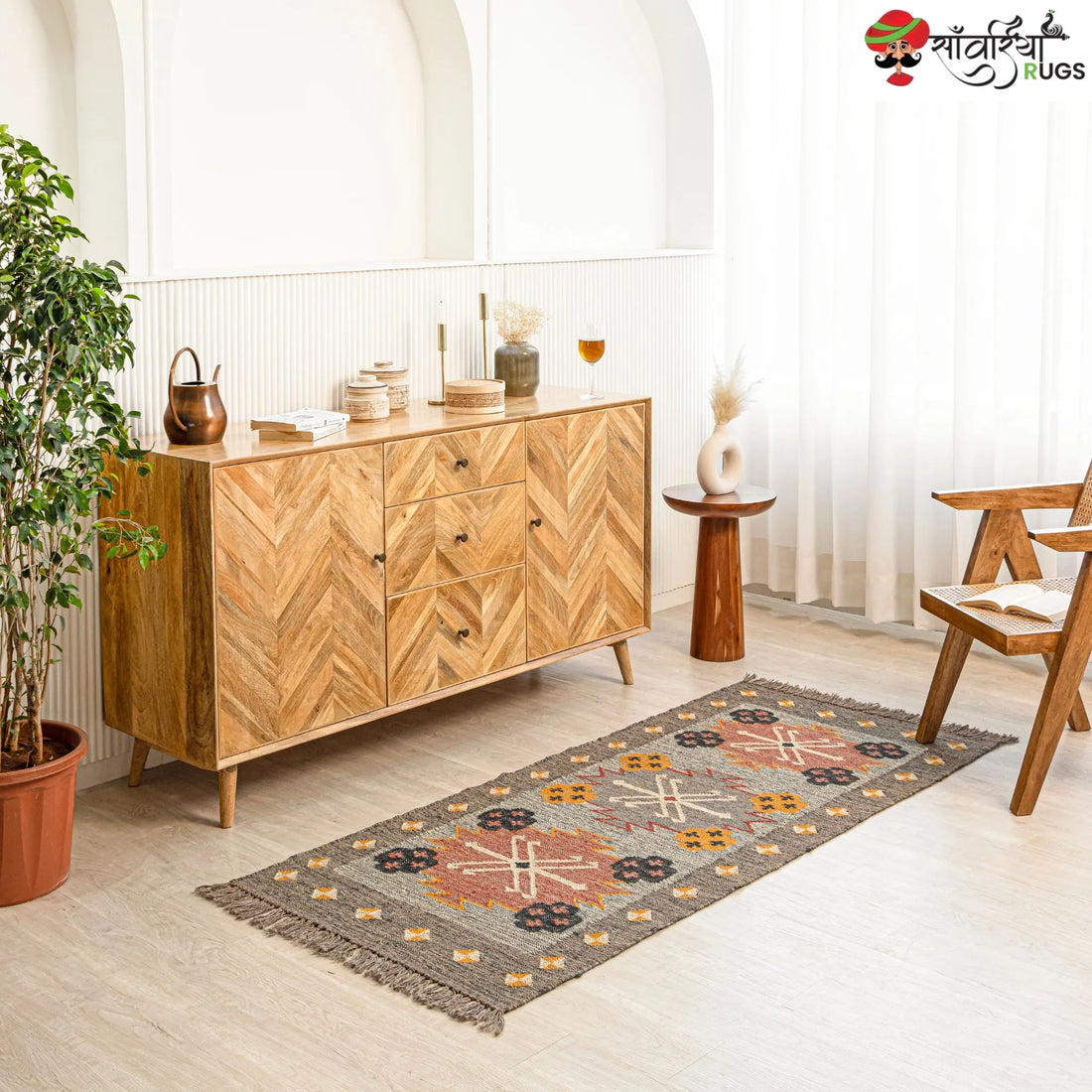 Handcrafted Boho Wool Jute Kilim Area Rug – Multicolor Handmade Dhurrie