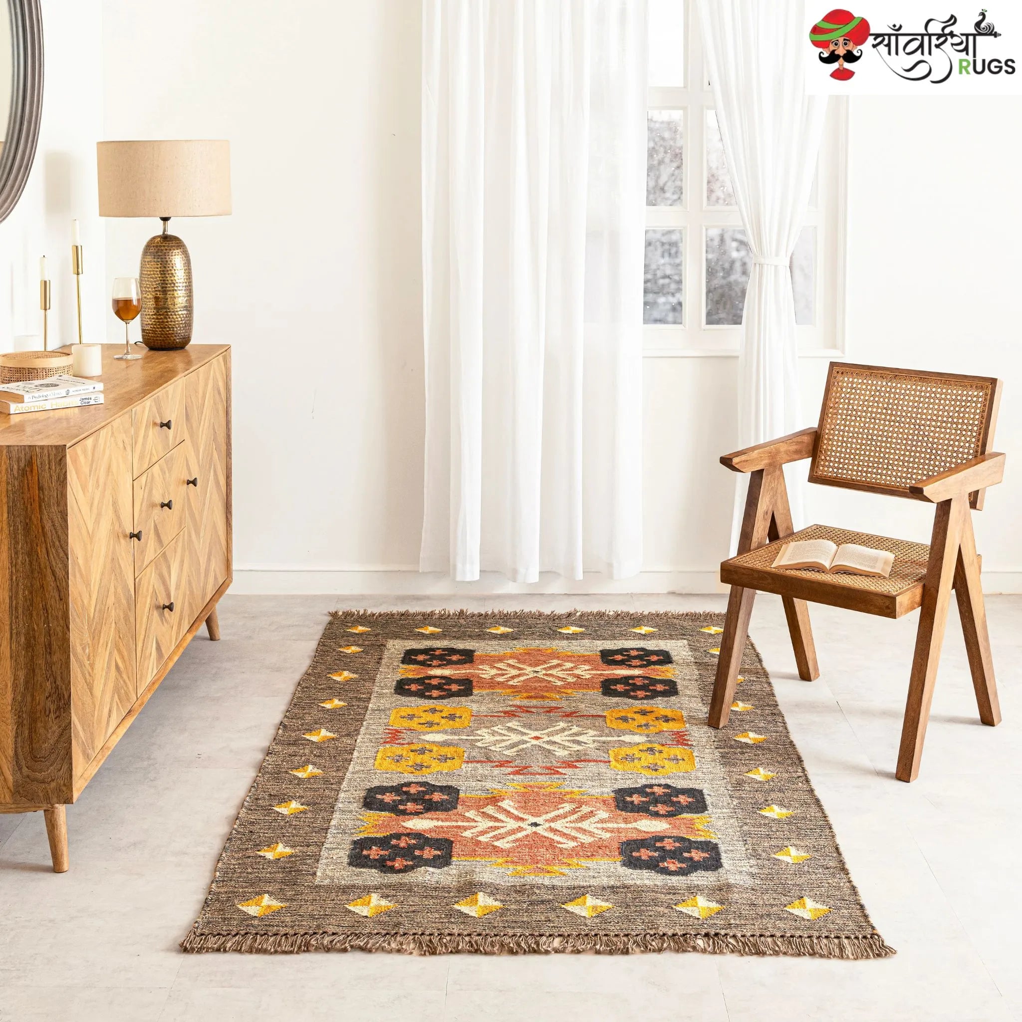 Handcrafted Boho Wool Jute Kilim Area Rug – Multicolor Handmade Dhurrie