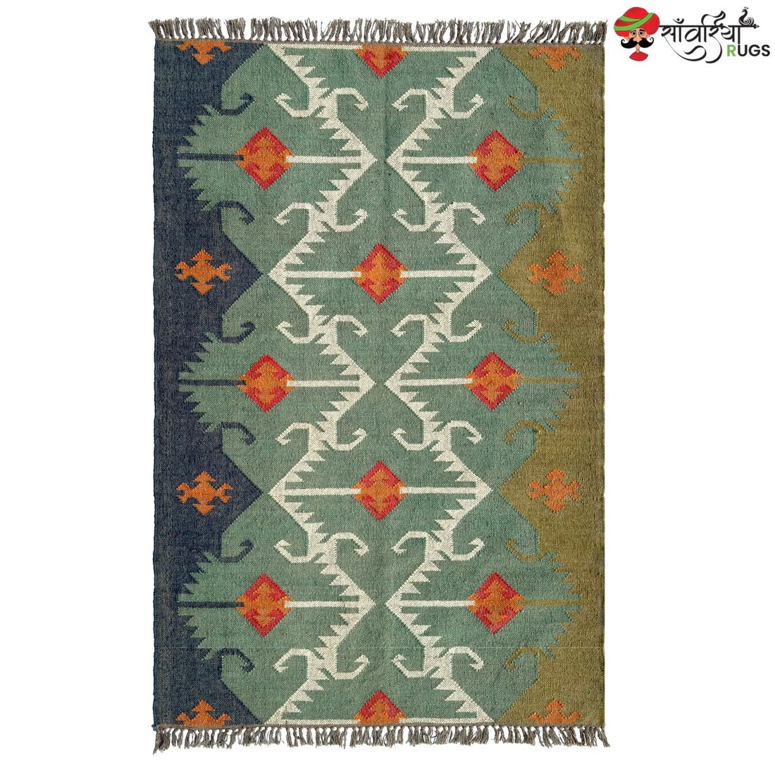 Handwoven Jute Wool Rustic Kilim Boho Area Rug – Flatweave Dhurrie