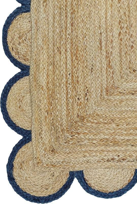 Handwoven Jute Rug – Scalloped Edge Rectangular Braided Decorative Rug