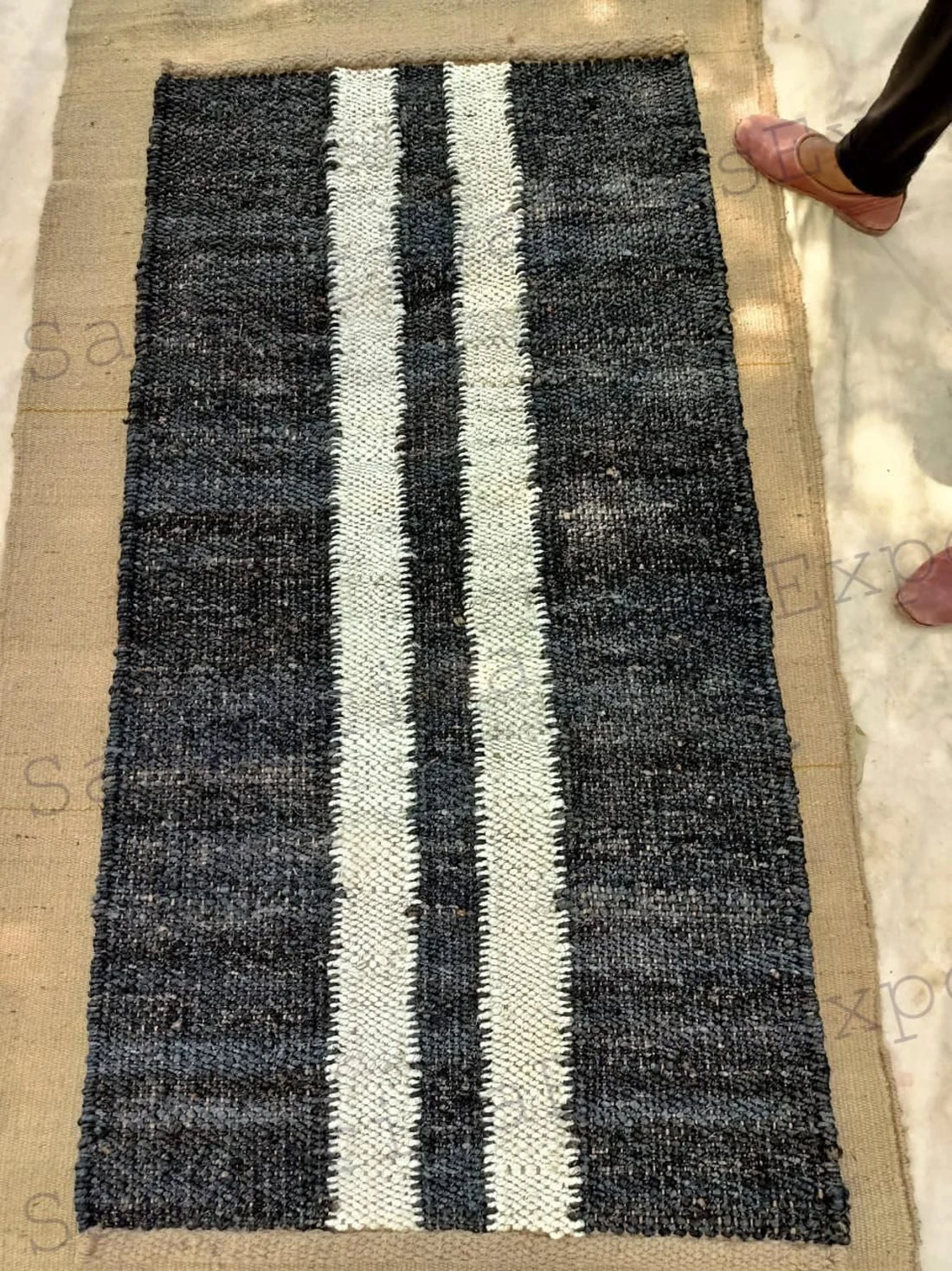 Black Line Jute Runner | Handwoven Hemp Table & Floor Runner